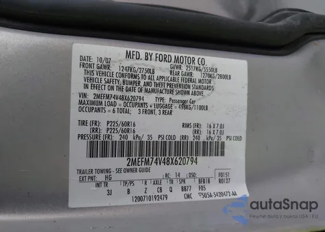 2008 Mercury Grand Marquis Gs from USA, damaged, VIN 2MEFM74V48X620794